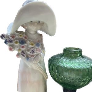 1980s Enesco Corp Kinka Fine Porcelain Floppy Hat Girl Holding Flowers Figurine